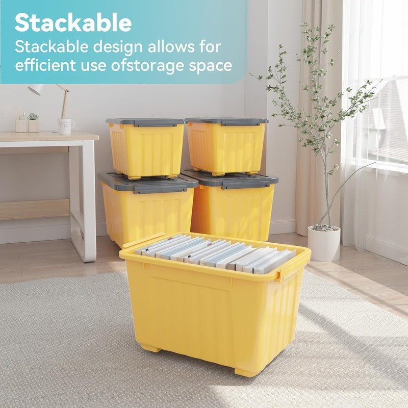 72Qt Yellow/Purple Plastic Storage Bins w/Lids Stackable Nestable 6 Pack3
