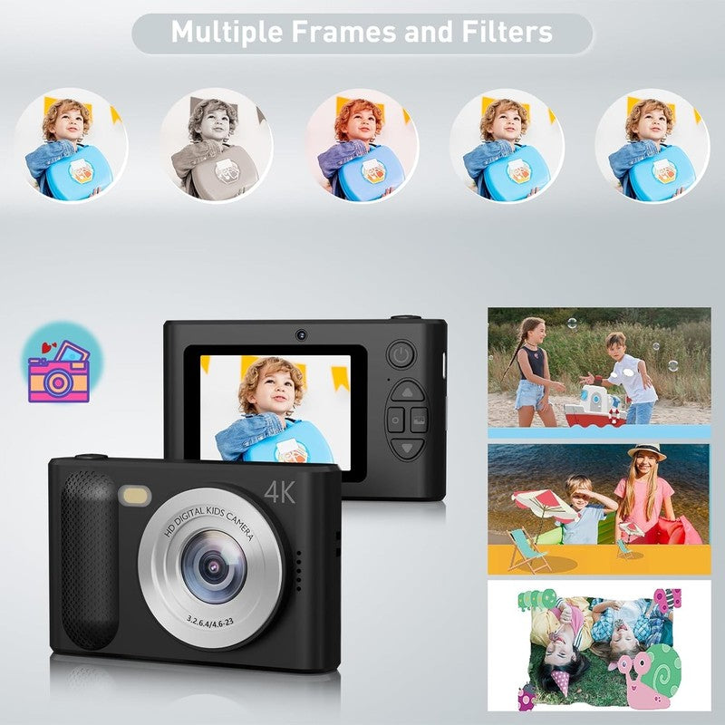 48MP Kids Digital Camera 1080P Dual Lens w/ 32GB Card – Black Gift4