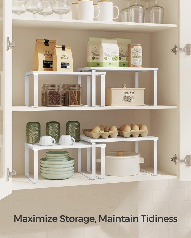 Cabinet Organizer Shelf Set of 4 Stackable Kitchen Storage Spice Rack White3