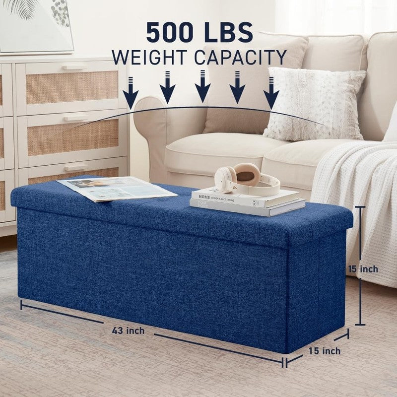 43'' Folding Storage Ottoman Bench Foot Rest Chest Bedroom Large Navy2