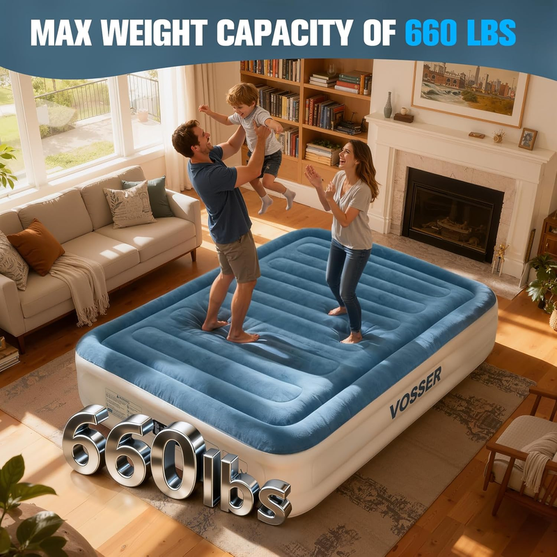 Queen Air Mattress w/ Built In Pump Foldable Inflatable Bed for Home Camping5