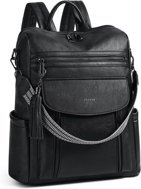 Women Laptop Backpack 15.6" Leather Travel Work Water Resistant Black10