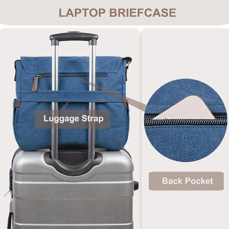 Canvas Messenger Bag 15.6" Laptop Travel Satchel Shoulder Bag Blue Unisex5