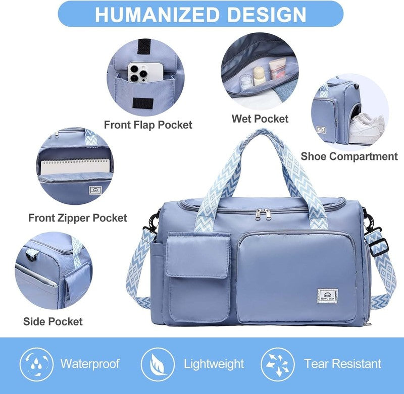 Women Gym Duffle Bag Travel Weekender Carry On w/ Shoe Compartment3