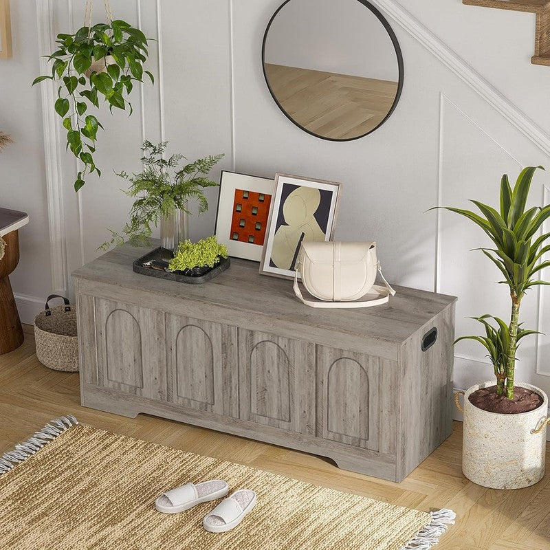 47.2'' Rattan Storage Chest Flip Top Entryway Bench Toy Box Gray Wash6