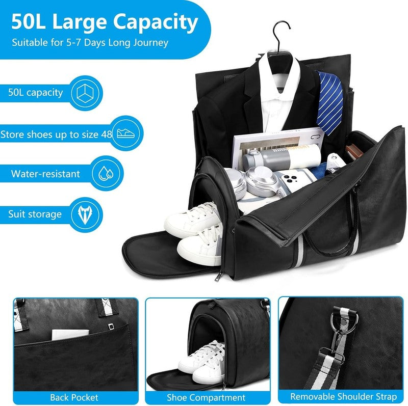 Men Leather 2in1 Garment Duffle Bag Waterproof Suit Travel Carry On2