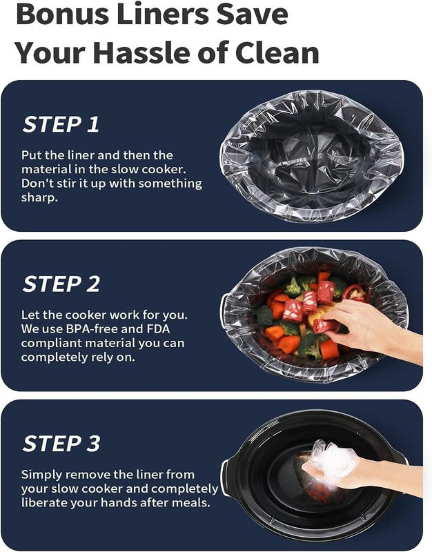 8.5 Quart Programmable Slow Cooker w/ Timer + Liners, Black Oval New1