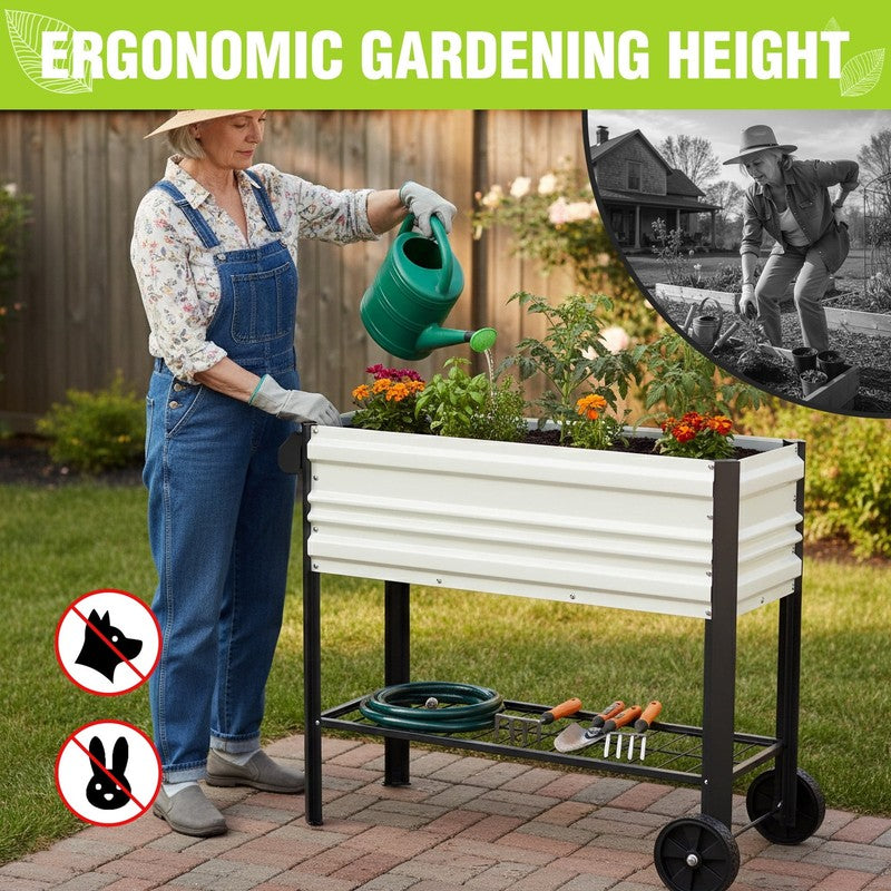 37In Outdoor Galvanized Raised Garden Bed with Legs and Wheels -White4