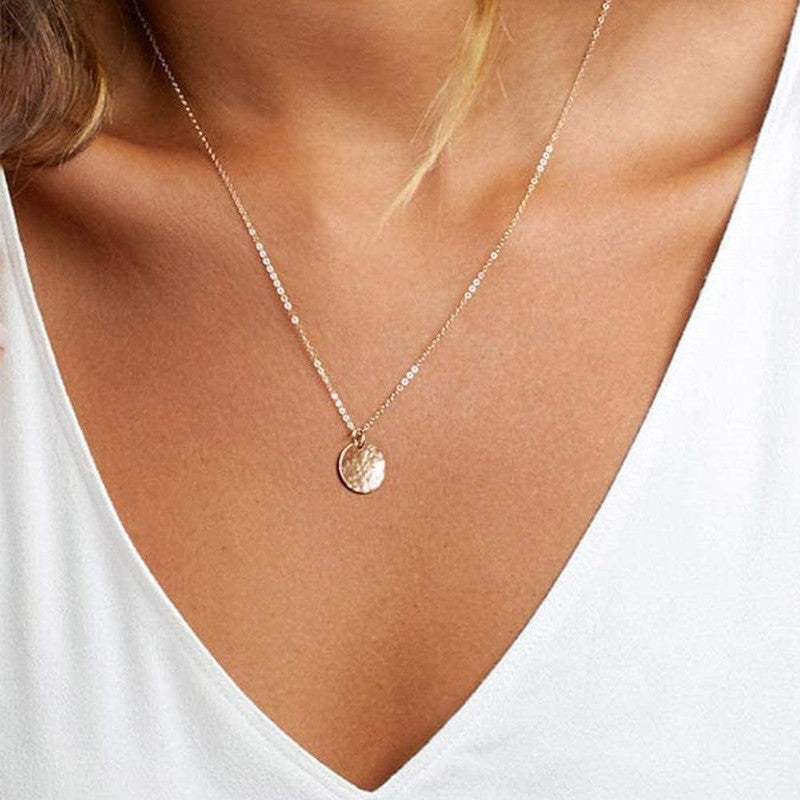 Dainty Layered Choker Necklace 14K Gold Plated Y Bar Disc Pendant for Women6