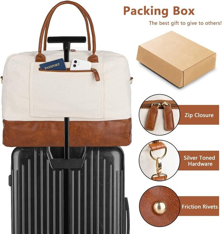 Canvas Weekender Duffle Bag Women Carry On Shoe Compartment Toiletry4
