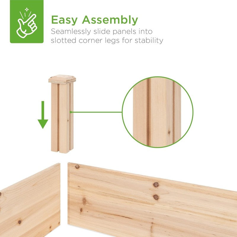 8FT Outdoor Wooden Raised Garden Bed Planter for Veggies & Lawn - Natural2