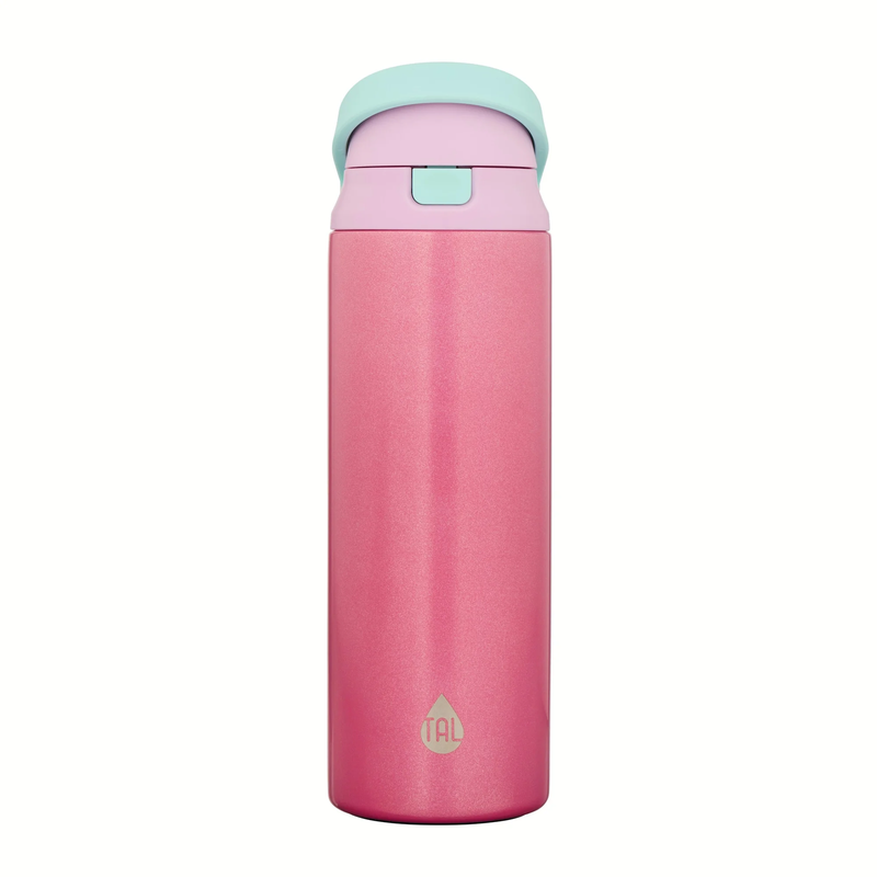 24oz Stainless Steel 2-in-1 Straw and Chug Water Bottle Push Lid Pink Shimmer0