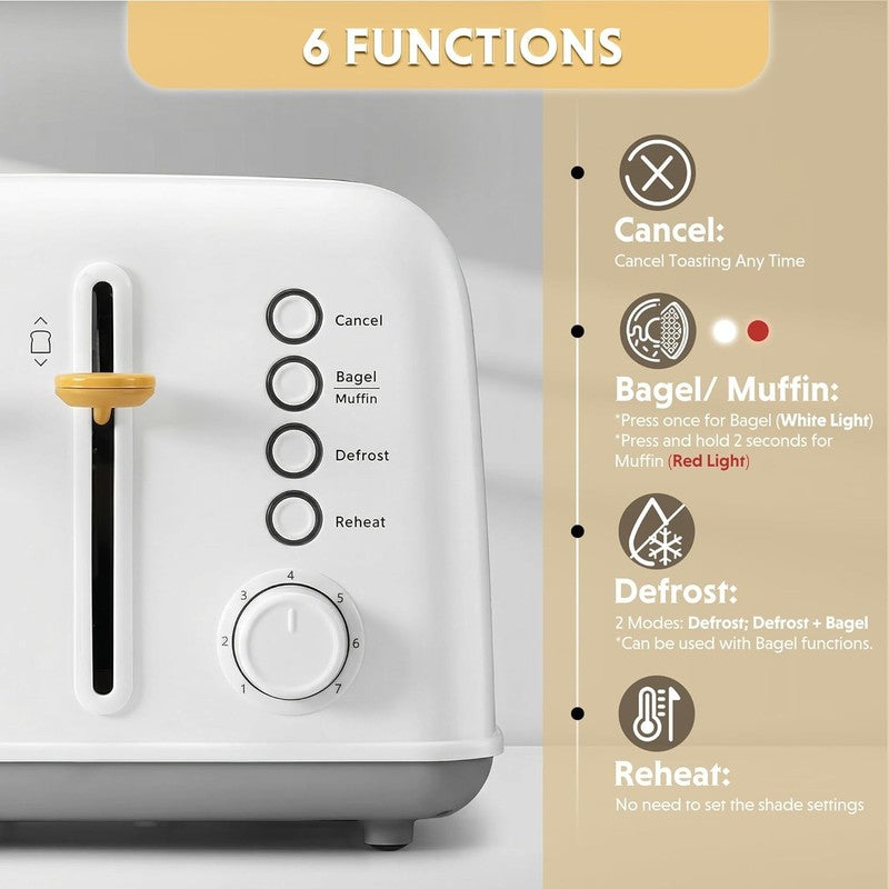Retro 4 Slice Toaster 1800W Extra Wide Slots 7 Shade Bagel Stainless White1