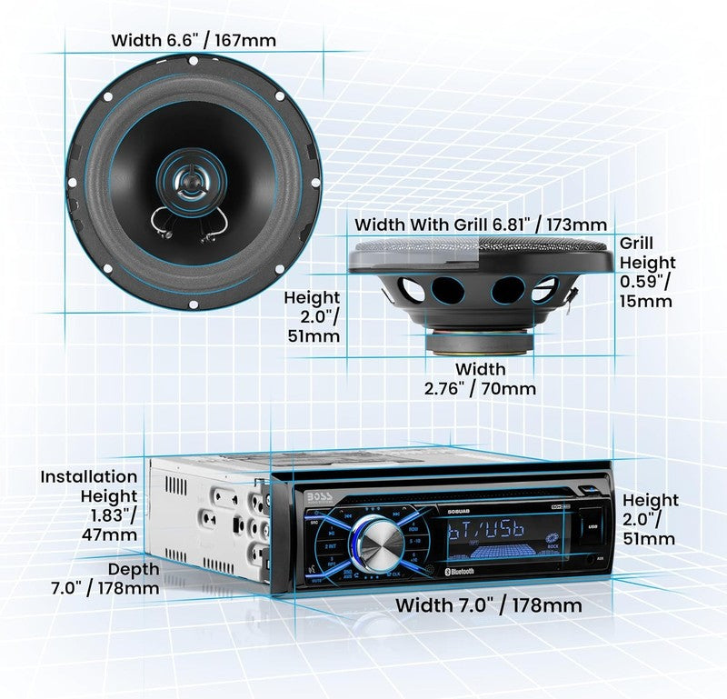 Bluetooth Car Stereo Package with 6.5" Speakers - Single Din, USB, AM/FM Radio5