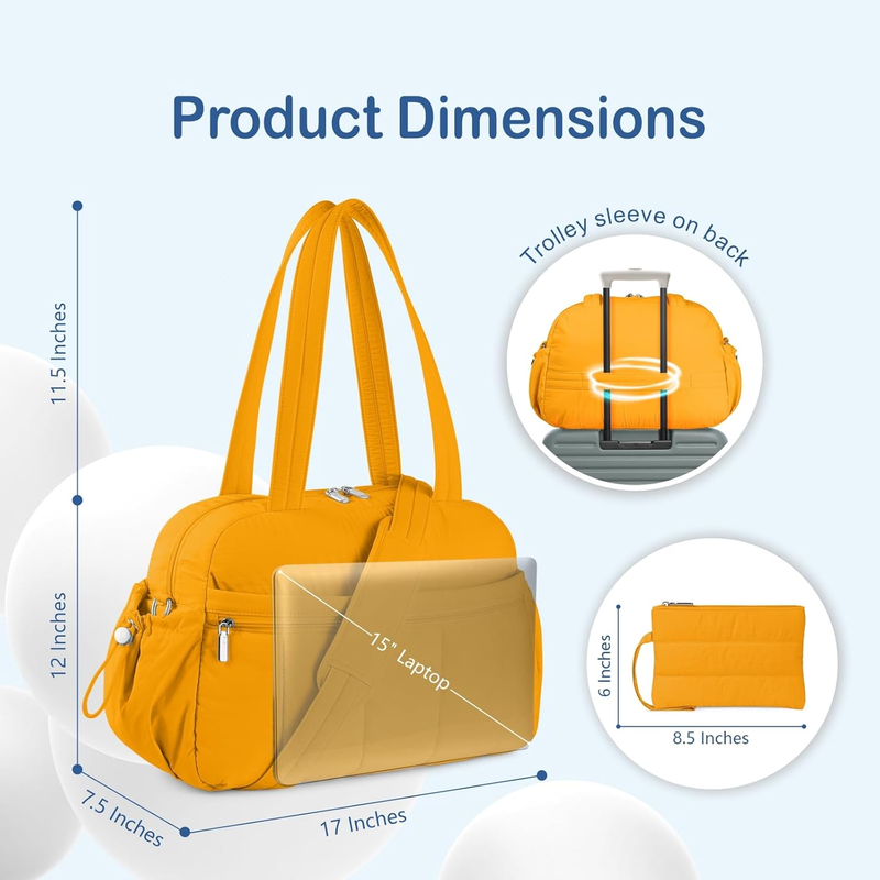 Travel Duffel Bag Women Puffer Gym Weekender Wet Pocket Carry On Golden Yellow4
