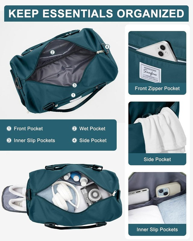 Gym Bag Unisex Shoe Compartment Wet Pocket Travel Duffel Tote Weekend Carry On5
