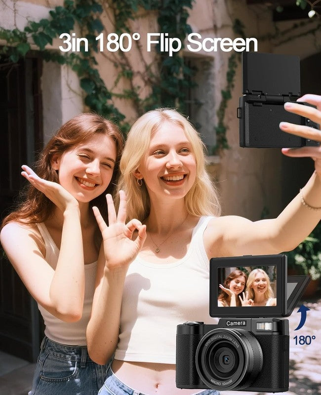 5K Digital Camera 64MP Vlogging 18X Zoom 180° Flip Screen WiFi w Lenses & 64GB7