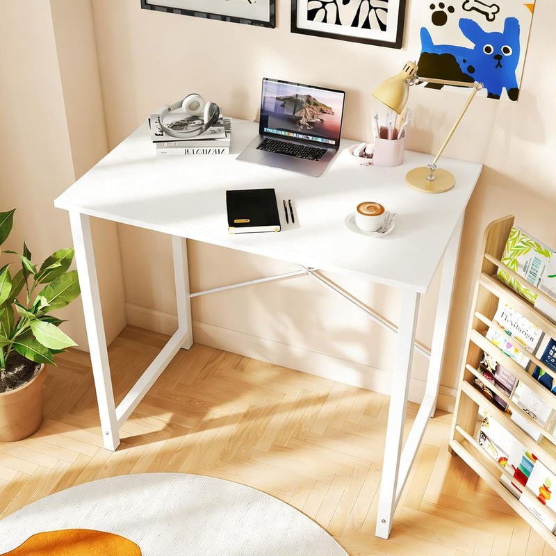 31in Computer Desk Small Study Writing Work Table White X-Shaped Frame1