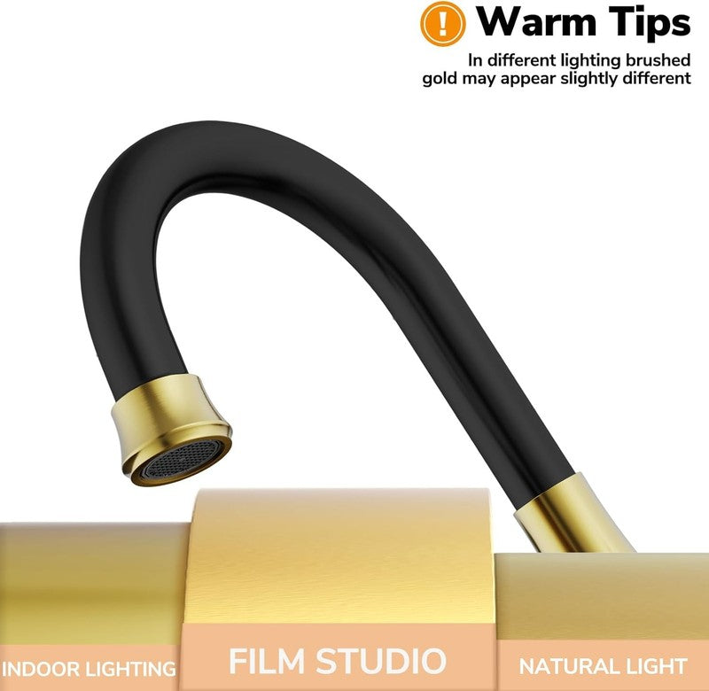 3 Hole Bathroom Faucet Black Gold Centerset Vanity RV w/ Drain Hoses1