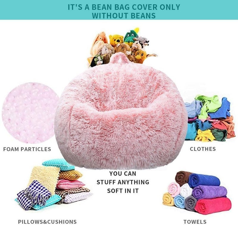 Fluffy Stuffed Animal Storage Bean Bag Cover Faux Fur Dusty Pink2