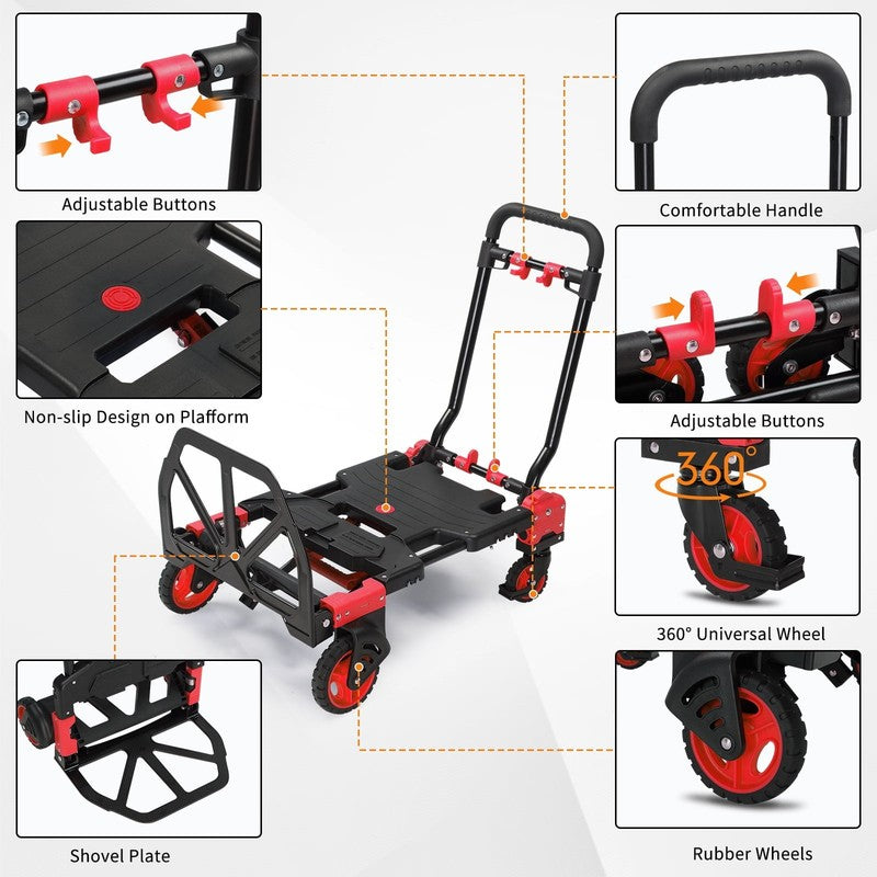 Portable 2-in-1 Hand Truck Dolly Cart Foldable 330LB Capacity Retractable Handle6