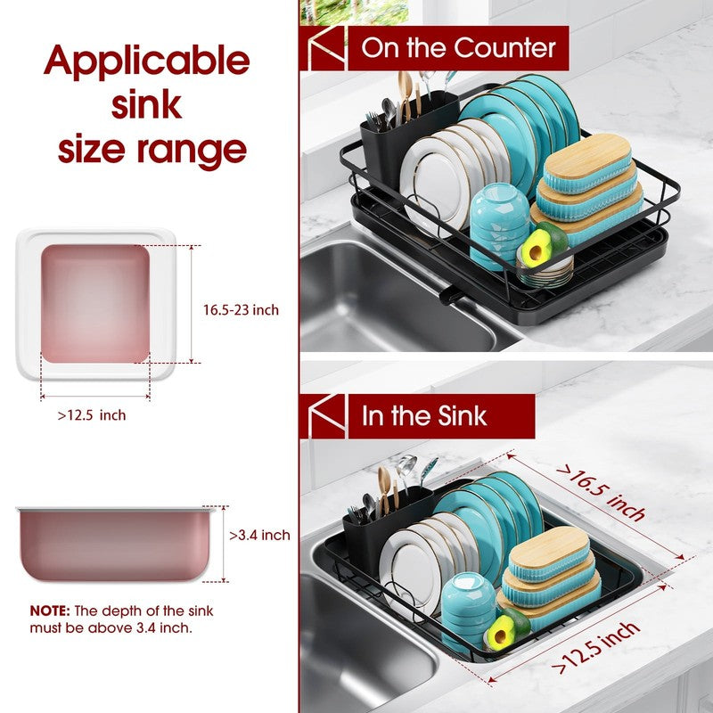 Compact Dish Drying Rack for Kitchen Counter 15x12x5 Inch Black3