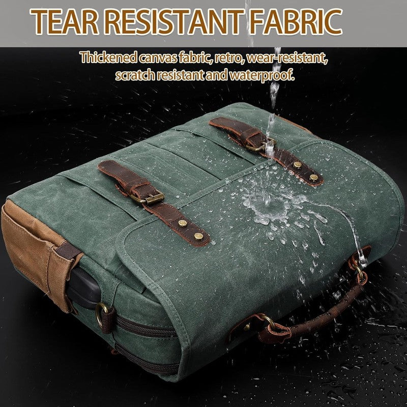 Men's 15.6" Vintage Canvas Leather Laptop Messenger Bag Satchel Shoulder Green5