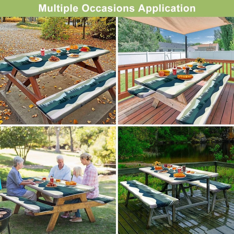 Picnic Table Cover with Bench Covers Camping Essentials Waterproof Windproof Cam6