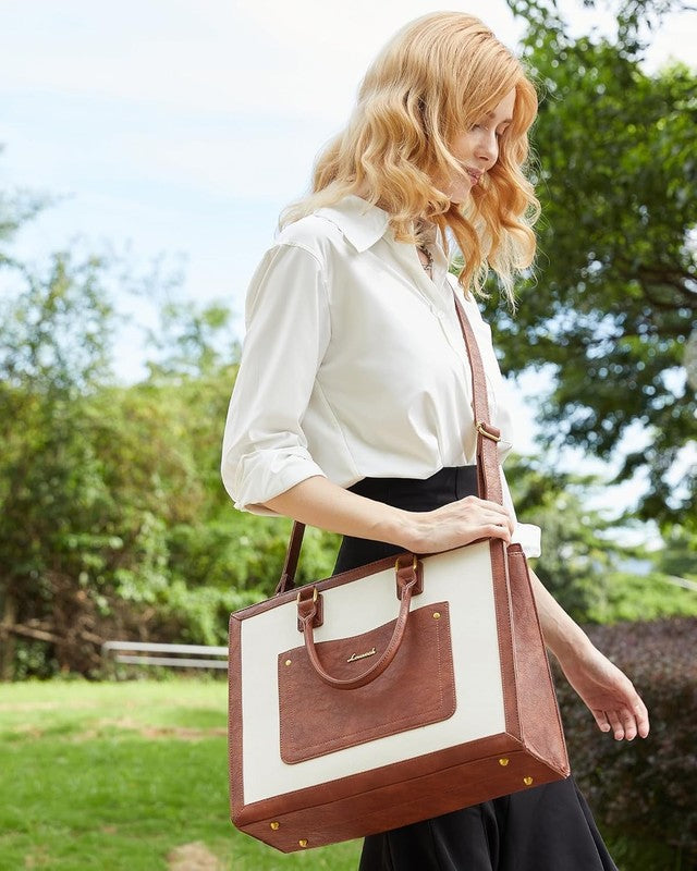 Laptop Tote Bag for Women, 15.6 Inch Work Bags, Vintage Leather Tote Bag, Waterp2
