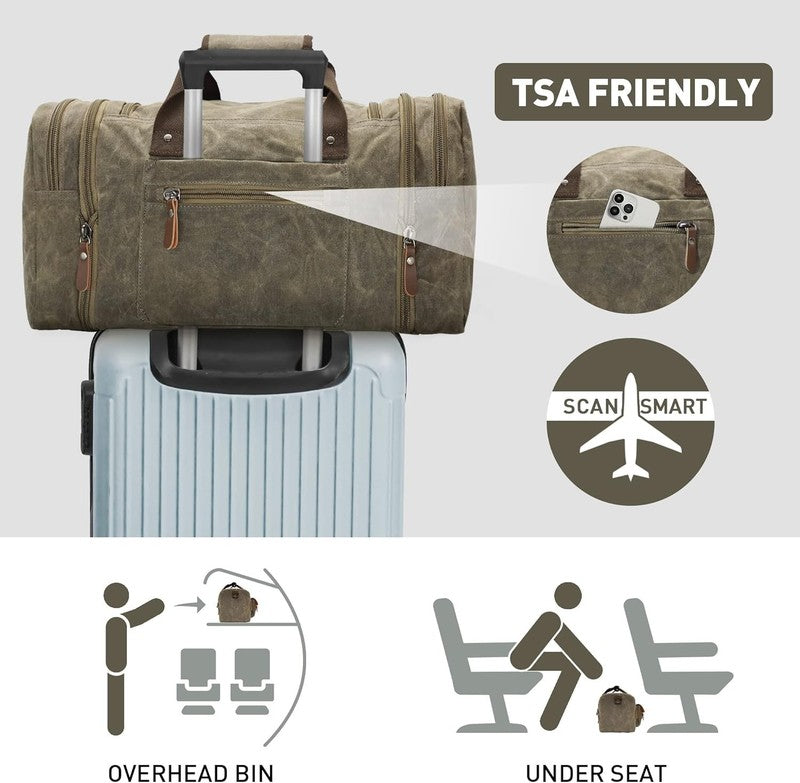 Waxed Canvas Duffle Bag - 50L Waterproof Weekender Overnight Travel Bag5
