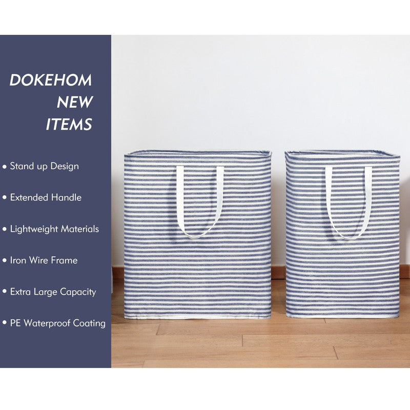 80L Freestanding Laundry Hamper w/ Handle, Collapsible Cotton Basket – Blue5
