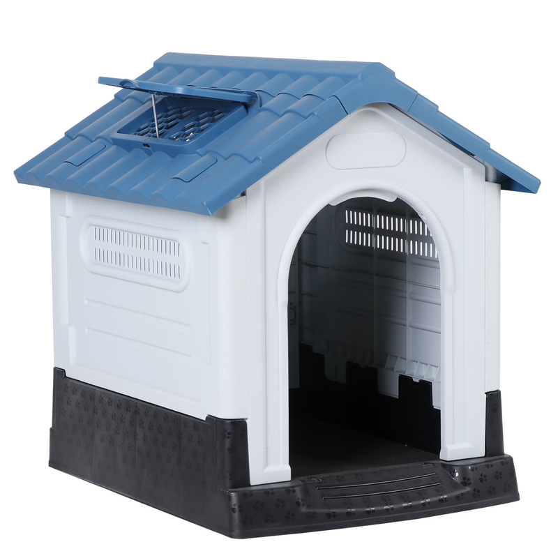 26-In Plastic Small Dog House Portable Pet Puppy House Shelter W/Skylight, Blue0