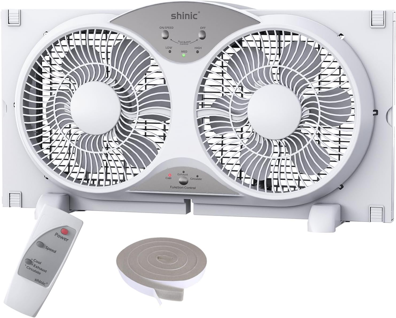 Quiet Reversible Window Fan with Remote Control & Adjustable Width, 9" Blades9