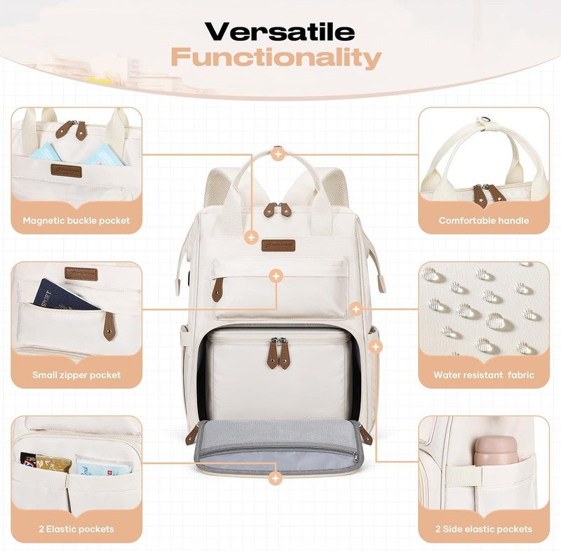 Travel Laptop Backpack 15.6 17.3" Nurse Work Bag w/ Lunch Box Beige2