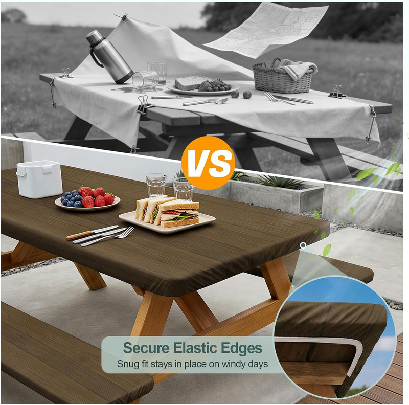 Picnic Table Cover Bench Waterproof Windproof 72In Rectangle Dark Brown2