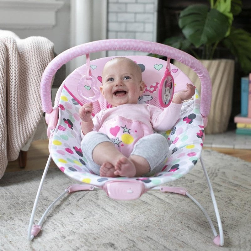 Baby Minnie Bouncer Seat w/ Vibrations Toy Bar 0 6M 20lbs9