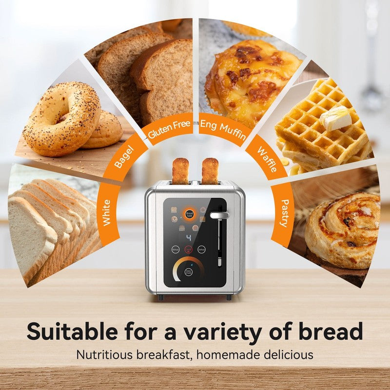 Touchscreen 2 Slice Toaster Stainless Steel Wide Slots Bagel Defrost 850W7