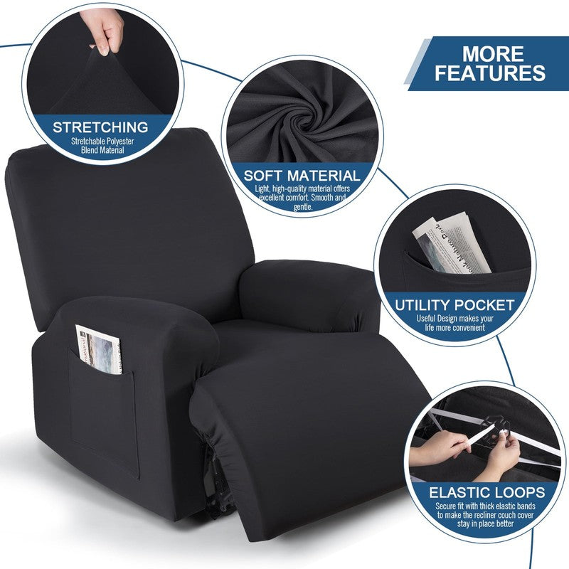 3-Piece Black Recliner Chair Slipcover Stretch Cover with Pockets Protector2