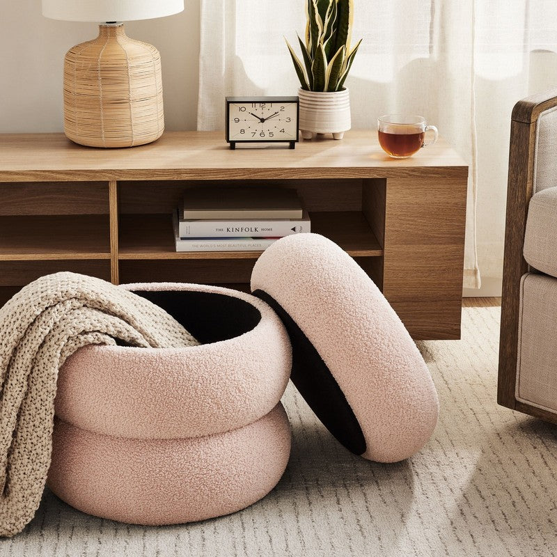 Boucle Cloud Storage Ottoman, Blush7