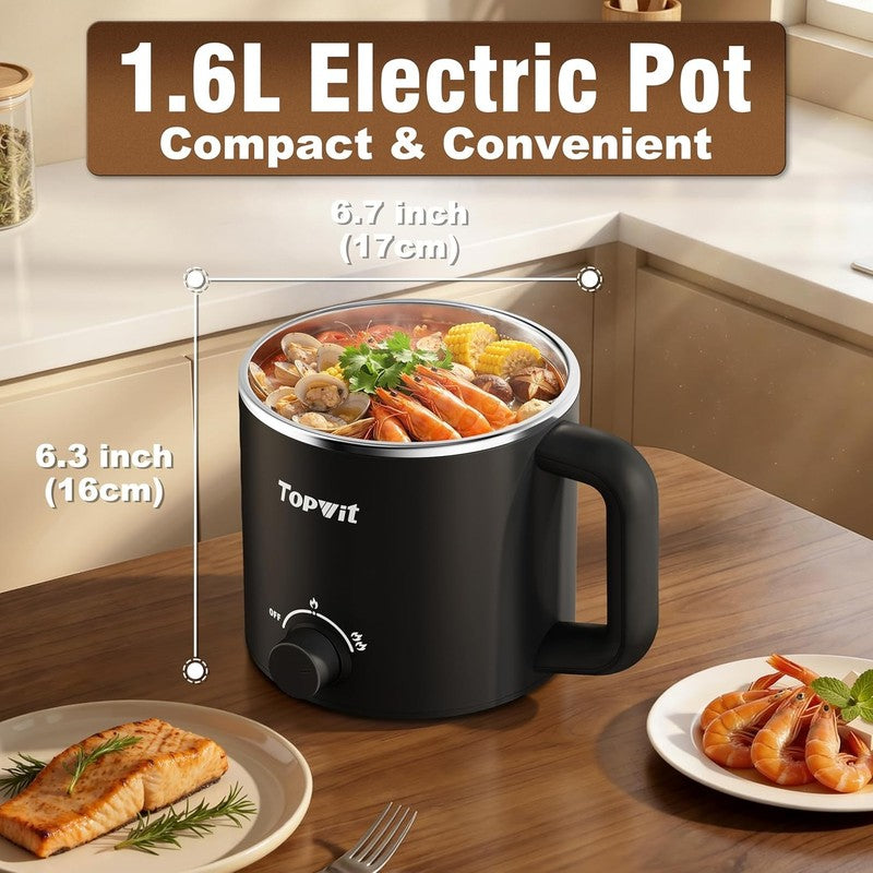 1.6L Electric Hot Pot Ramen Cooker Multifunctional Boil Dry Protection Black2