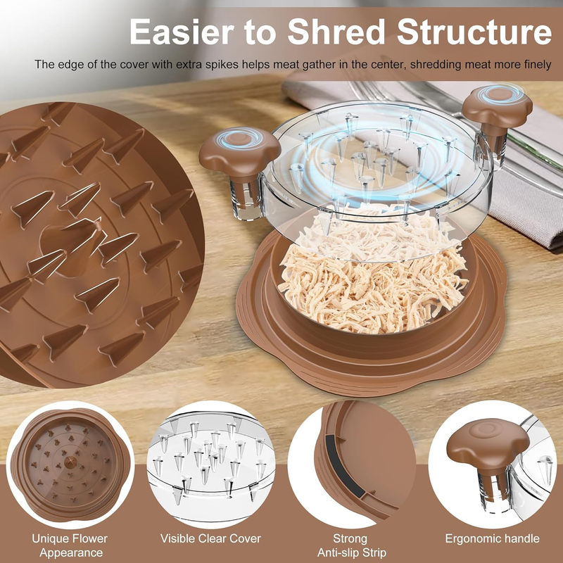 Chicken Shredder Tool Large Twist Meat Shredder BPA Free w/ Brush Fork2