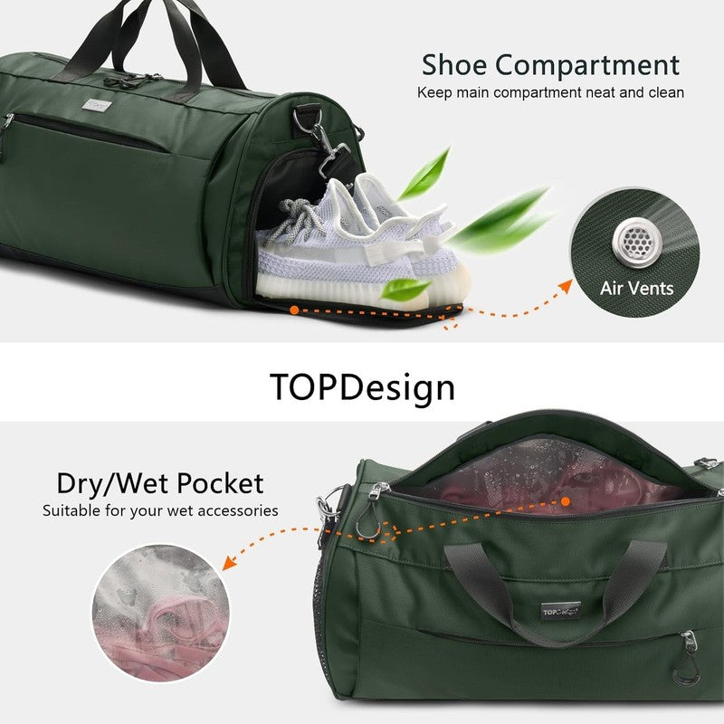 Gym Bag Unisex Duffel Shoe Compartment Wet Pocket Travel Sports Green M5