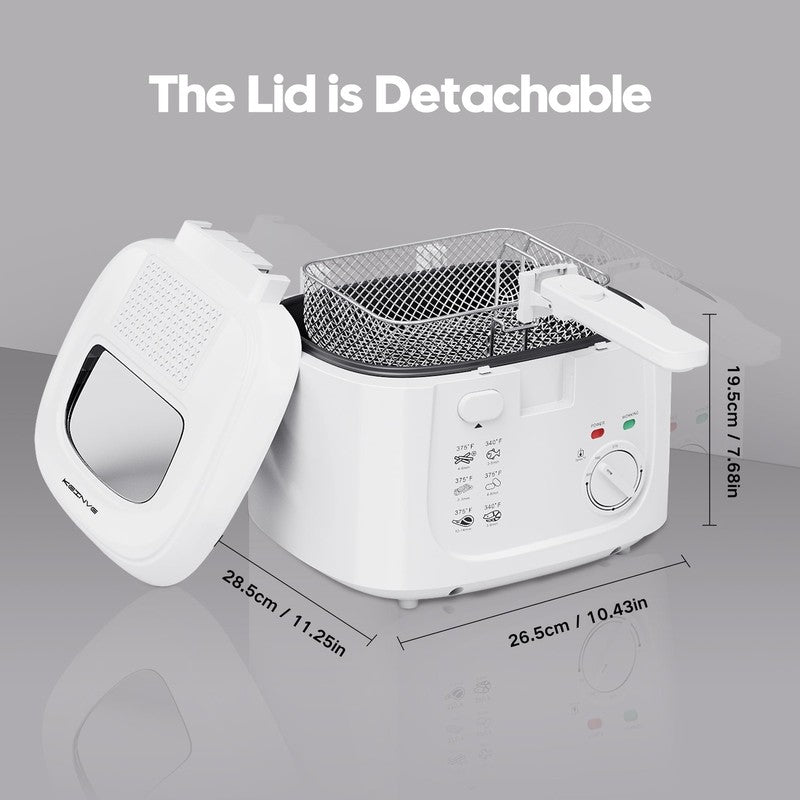 2.5L Electric Deep Fryer, 1500W, Temp Control, Viewing Window, Easy Clean, White1