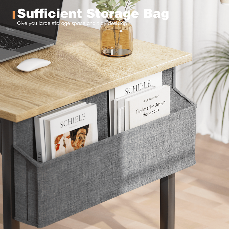 47" Computer Desk Small Office Writing Desk w/ Storage Bag & Headphone Oak4