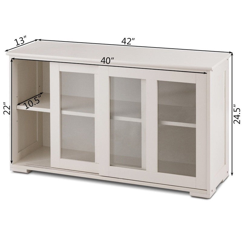 Off-White Kitchen Sideboard Buffet Storage Cabinet with Glass Sliding Doors2