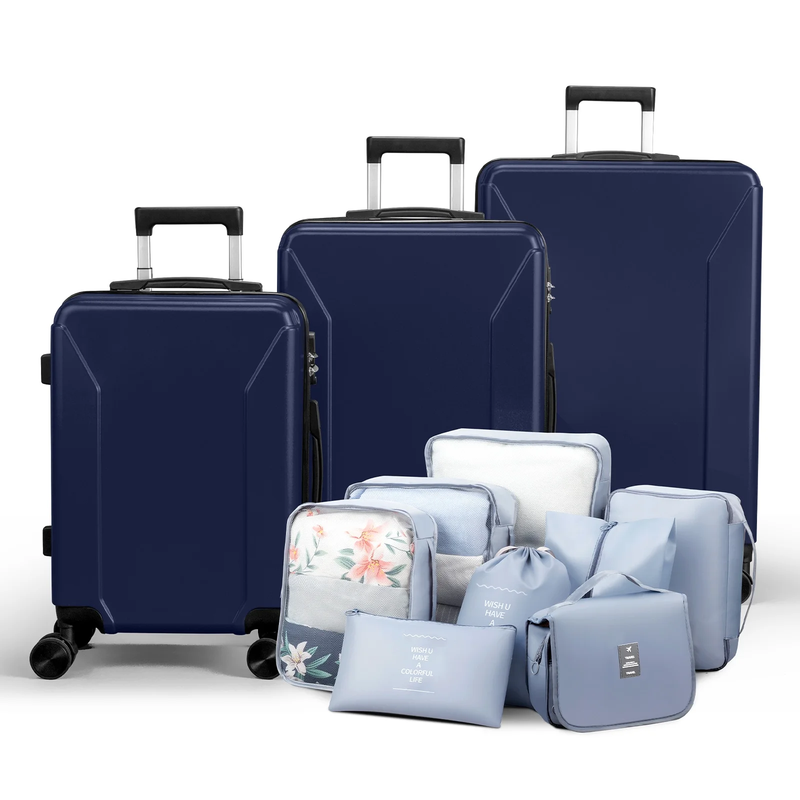 3-Piece Luggage Set with 8 Packing Cubes, Hard Shell Suitcases with Spinner Whee0