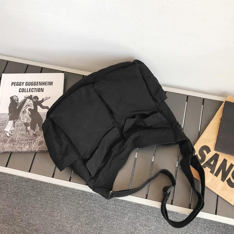 Aesthetic Cute Bag School Vintage Black Canvas Crossbody Shoulder Laptop Bag1