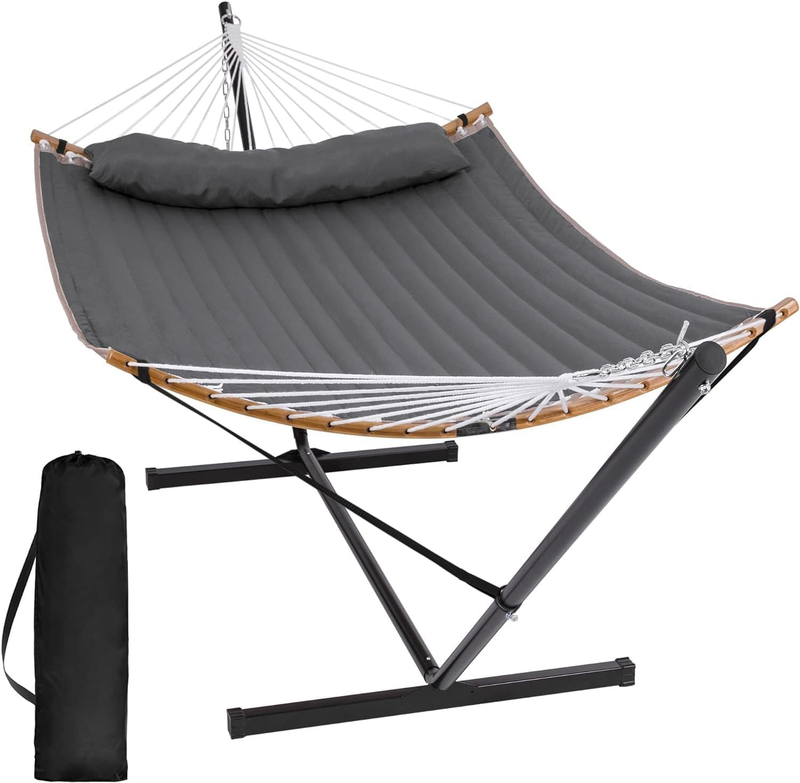 Portable Double Hammock w/ Stand Curved Bar 2 Person Outdoor Dark Gray7