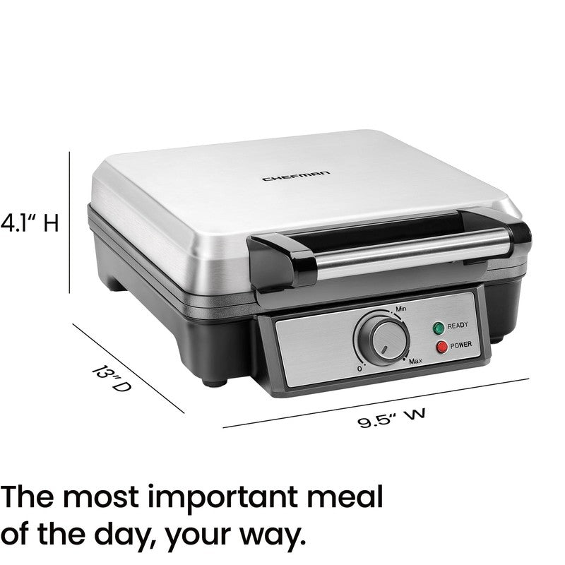 4 Slice Belgian Waffle Maker W/ Adjustable Temperature, Stainless Steel6