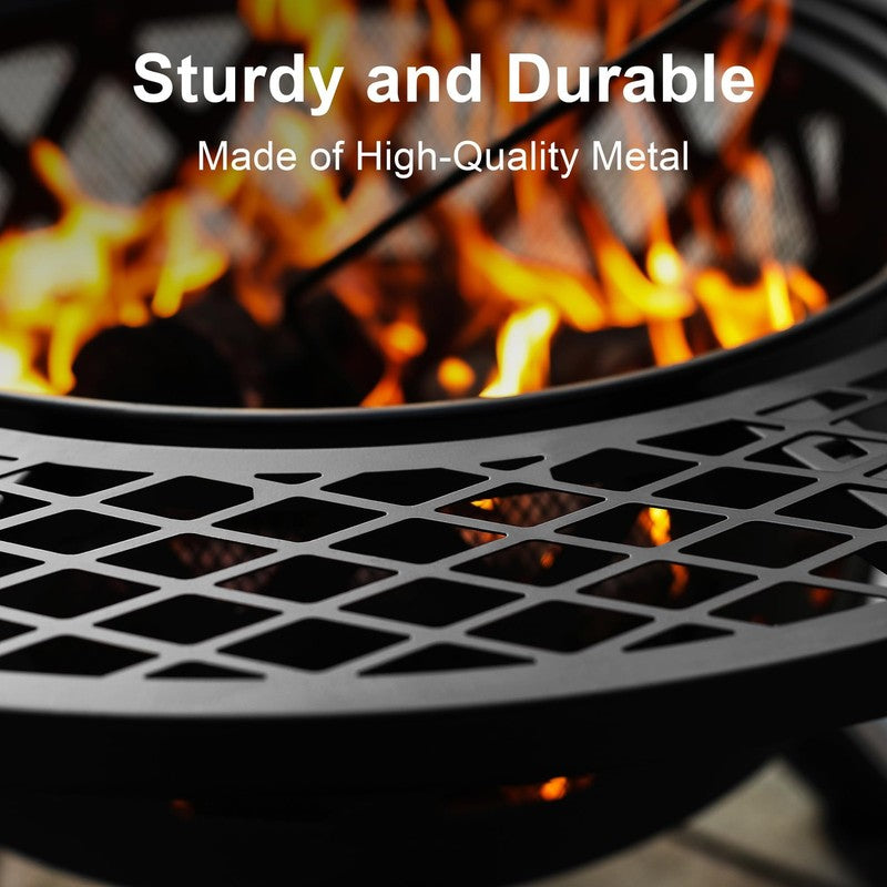 32" Wood Burning Fire Pit with Poker & Grill Outdoor Patio3